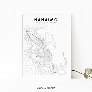Impressão de mapa de Nanaimo BC, pôster artístico de mapa da Colúmbia Britânica Canadá, impressão de mapa de estradas de ruas da cidade, decoração de parede de quarto de berçário, mapa para impressão
