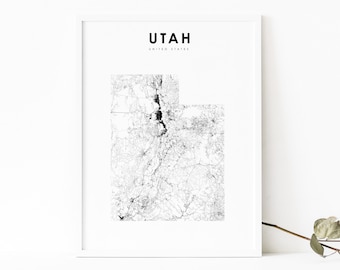 Utah Map Print, State Road Map Print, UT USA United States Map Art Poster, Nursery Room Wall Office Decor, Printable Map