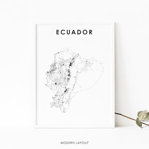 Ecuador kaart afdrukken, land routekaart poster, Guayaquil Quito Zuid-Amerika kaart kunst, kinderkamer muur kantoor decor, afdrukbare kaart