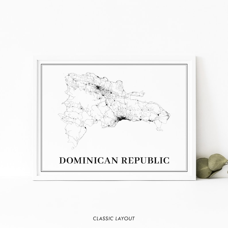 Dominican Republic Map Print Road Map Art Poster Dominicana | Etsy