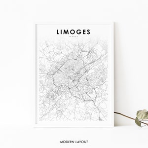 Impresión de mapa de Limoges, Francia, póster artístico de mapas, Limòtges Haute-Vienne, impresión de mapa de calles de la ciudad, decoración de pared para la oficina de la habitación de los niños, mapa imprimible