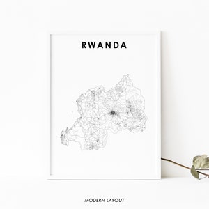 Impression de carte du Rwanda, affiche de carte routière de pays, art de carte de Kigali d'Afrique, décor de bureau de mur de salle de pépinière, carte imprimable