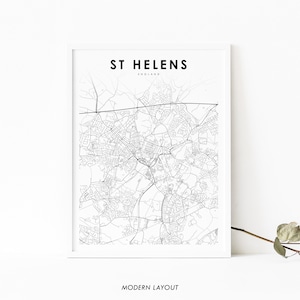 St. Helens England Karte Print, UK Karte Art Poster, St. Helens, City Street Road Map Print, Kinderzimmer Wand Büro Dekor, druckbare Karte
