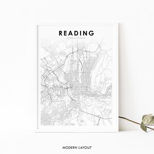 Reading PA Map Print, Pennsylvania USA Map Art Poster, Berks County Street Road Map Print, Nursery Room Wall Office Decor, Carte imprimable