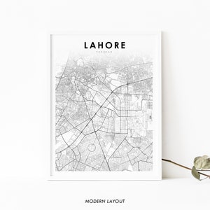 Impressão de mapa de Lahore Paquistão, pôster de arte de mapa de لاہور لہور, impressão de mapa de estradas da cidade de Punjab, decoração de escritório de parede de quarto de berçário, mapa para impressão