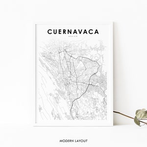 Cuernavaca Mexique carte impression, Cuahnahuac México carte Art affiche, Morelos, ville rue route carte impression, pépinière chambre mur bureau Decor