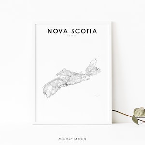 Nova Scotia kaart afdrukken, NS Canada State routekaart afdrukken, Halifax, kaart kunst poster, kinderkamer muur kantoor decor, afdrukbare kaart