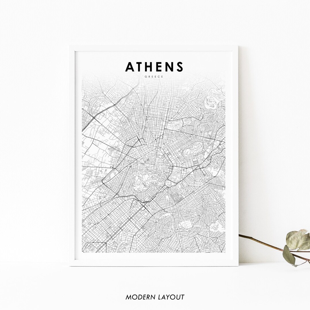 Downtown Athens Greece Map Print, Map Art Poster, Αθήνα Ελλάδα, City ...