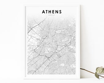 Downtown Athens Greece Map Print, Map Art Poster, Αθήνα Ελλάδα, City Street Road Map Print, Nursery Room Wall Office Decor, Printable Map