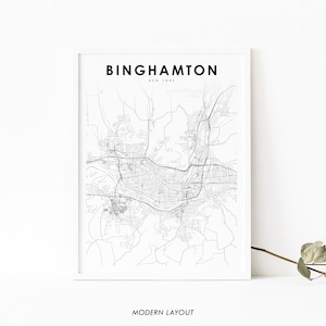 Binghamton NY Karte Druck, New York USA Karte Kunst Poster, Broome County, Stadt Straße Karte Druck, Kinderzimmer Wand Büro Dekor, druckbare Karte