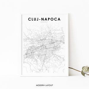 Impressão de mapa de Cluj-Napoca Romênia, pôster de arte de mapa, Cluj România, impressão de mapa de estradas de ruas da cidade, decoração de parede de quarto de berçário, mapa para impressão