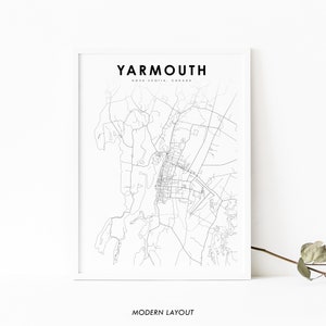 Impression de carte de Yarmouth en Nouvelle-Écosse, affiche d’art de carte de la N.-É.