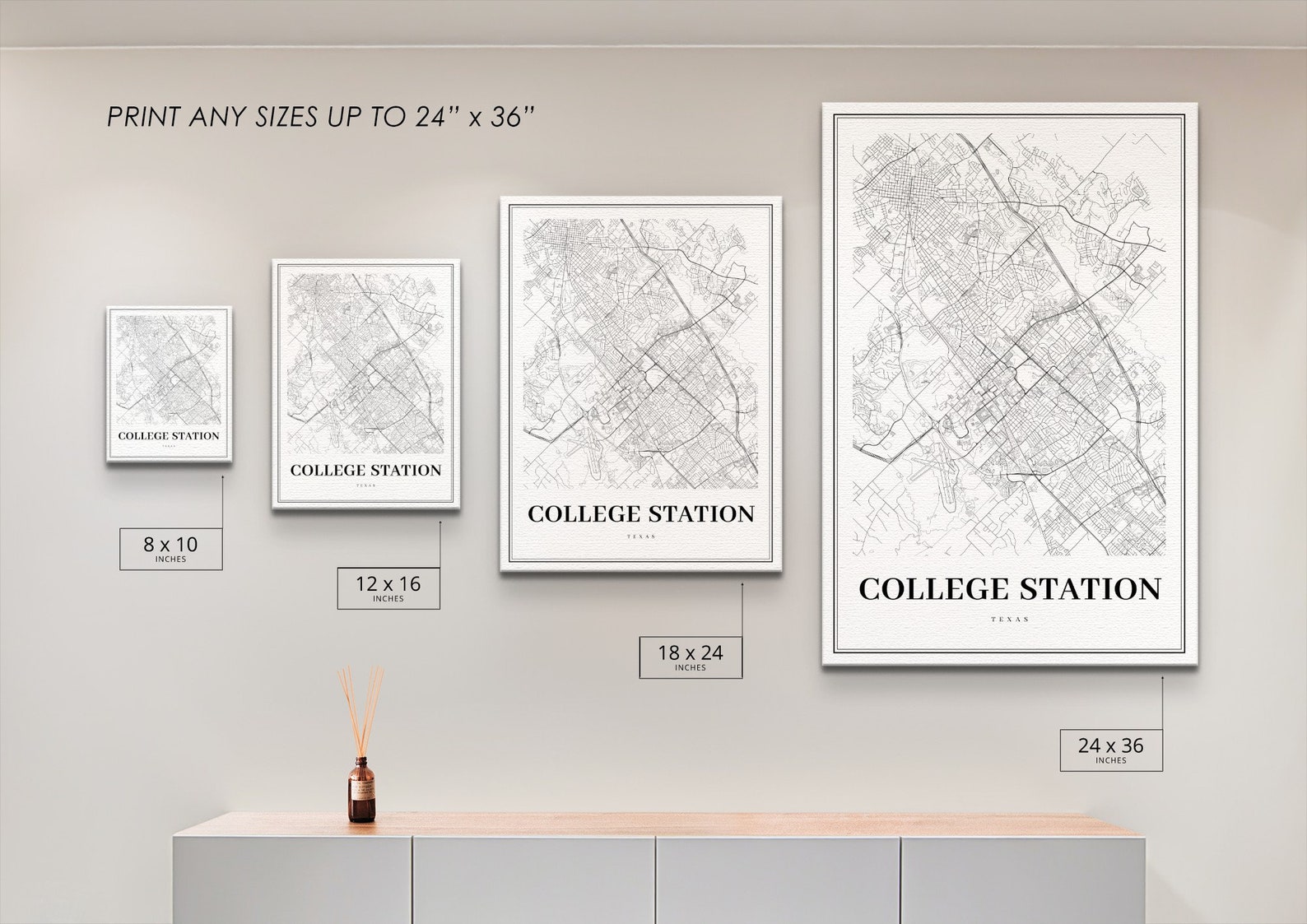 College Station TX Map Print Texas USA Texas A&amp;M Map Art - Etsy