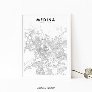 Impressão de mapa de Medina Arábia Saudita, pôster de arte de mapa, impressão de mapa da cidade de al-Madīnah Al-Masjid an-Nabawi, decoração de escritório de parede de quarto de berçário, mapa para impressão
