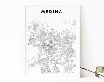 Medina Saudi Arabia Map Print, Map Art Poster, al-Madīnah Al-Masjid an-Nabawi City Map Print, Nursery Room Wall Office Decor, Printable Map