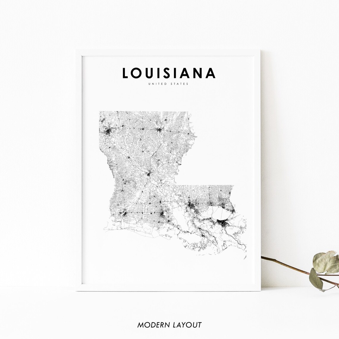 Louisiana Map Print State Road Map Print LA USA United - Etsy