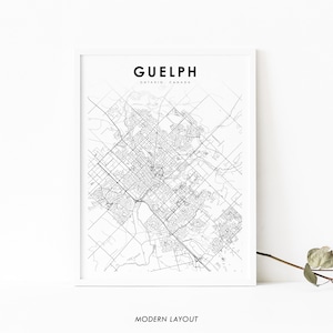Guelph Ontario Map Print, ON Canada Map Art Poster, Kitchener City Street Road Map Print, Nursery Room Wall Office Decor, Carte imprimable