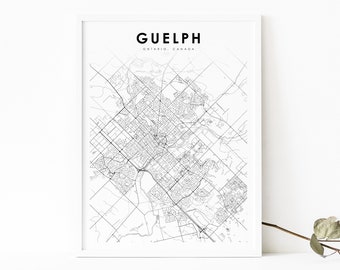 Guelph Ontario Karte Drucken, ON Kanada Karte Kunst Poster, Kitchener Stadt Straße Straßenkarte Druck, Kinderzimmer Wand Büro Dekor, druckbare Karte