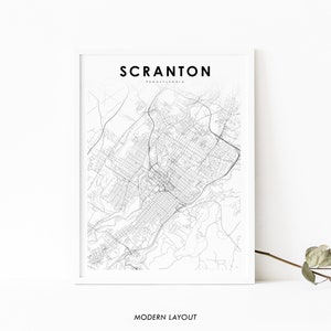 Scranton PA Map Print, Pennsylvania USA Map Art Poster, Lackawanna,City Street Road Map Print, Nursery Room Office Wall Decor, Printable Map