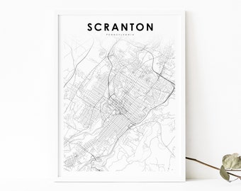 Scranton PA Karte Print, Pennsylvania USA Karte Kunst Poster, Lackawanna,City Street Road Map Print, Kinderzimmer Büro Wand Dekor, druckbare Karte