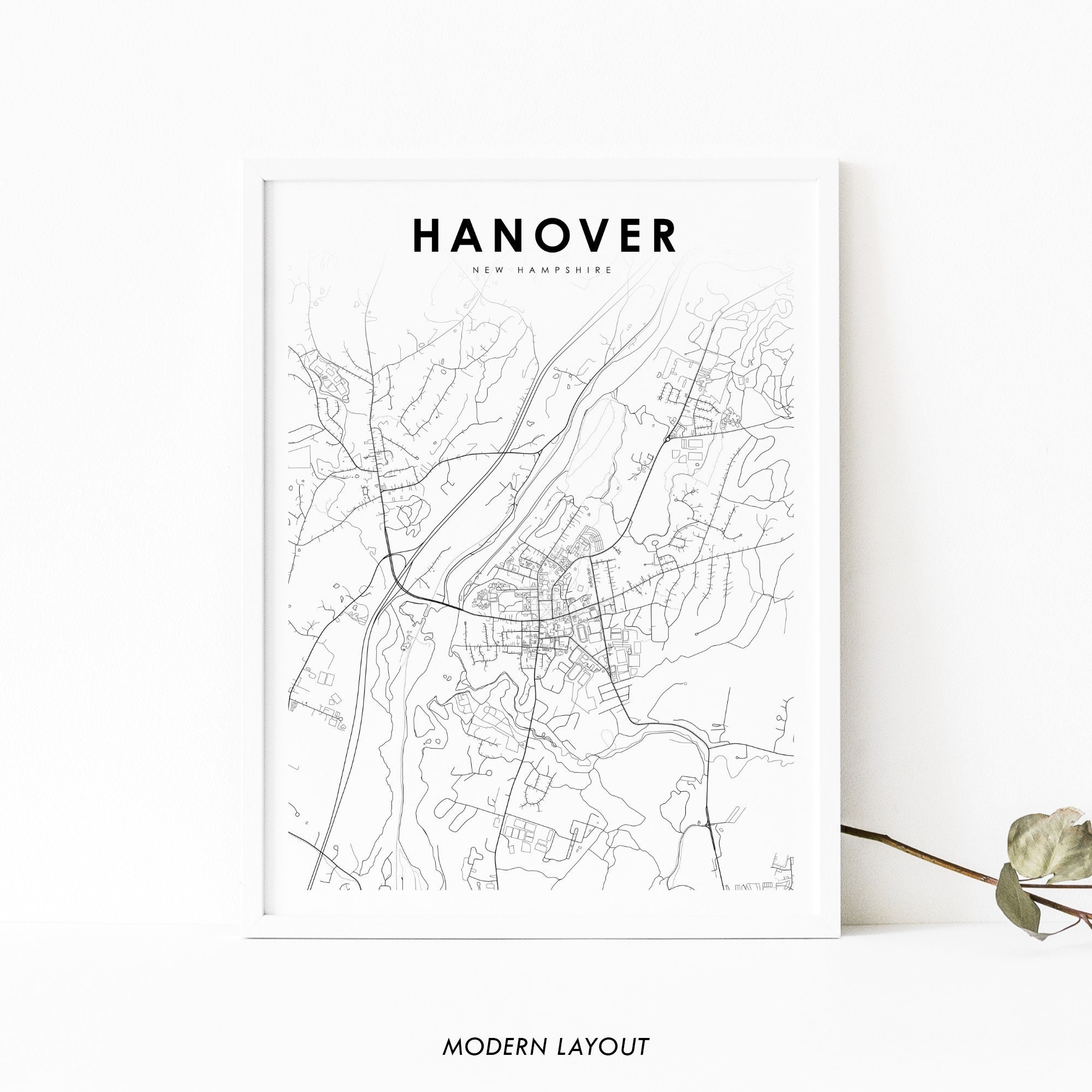 Hanover NH Map Print New Hampshire USA Map Art Poster City Etsy