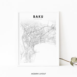 Baku Azerbaijan Map Print, Map Art Poster, Bakı Azərbaycan, City Street Road Map Print, Nursery Room Wall Office Decor, Printable Map