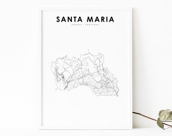 Santa Maria Azores Map Print, Portugal Road Map Poster, Saint Mary Island Açores Map Art, Nursery Room Wall Office Decor, Printable Map