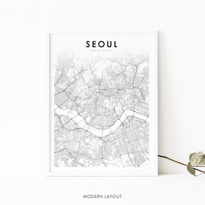 Seoul Zuid-Korea kaart afdrukken, kaart Art Poster, 서울 대한민국 한국 남한 지도, City Street Road Map Print, kinderkamer muur Office Decor, afdrukbare kaart