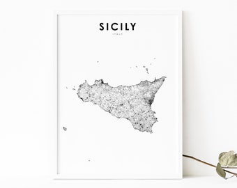 Sicily Italy Map Print, Road Map Art Poster, Sicilia Sicìlia Island Palermo Italia Map Art, Nursery Room Wall Office Decor, Printable Map