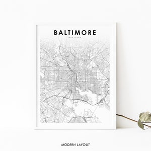 Baltimore MD Map Print, Maryland USA Map Art Poster, City Street Road Map Print, Nursery Room Wall Office Decor, Printable Map