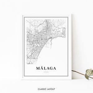 Malaga Spain Map Print, Málaga Map Art Poster, City Street Road Map Print, Nursery Room Wall Office Decor, Printable Map image 2