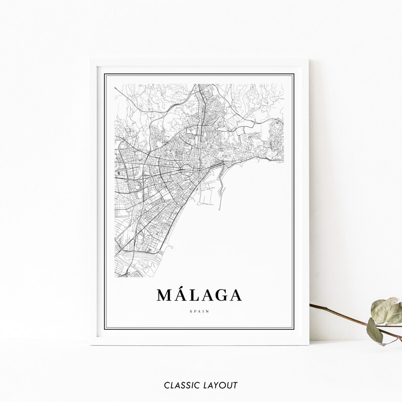 Malaga Spain Map Print, Málaga Map Art Poster, City Street Road Map Print, Nursery Room Wall Office Decor, Printable Map image 2