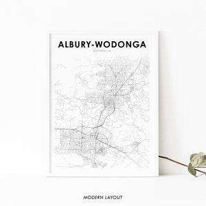 Impressão de mapa de Albury-Wodonga Austrália, pôster de arte de mapa de NSW Nova Gales do Sul, impressão de mapa de ruas da cidade, decoração de parede de quarto de berçário, mapa para impressão