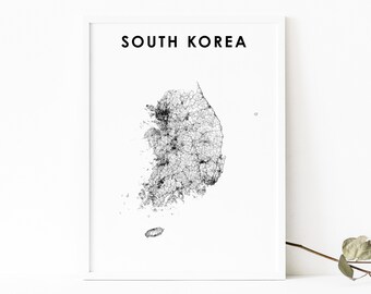 Impresión de mapas de Corea del Sur, Cartel de la hoja de ruta, 韓國 大韓民國 南韓 한국 대한민국 남한 지도 Arte del mapa, Seúl, Decoración de la oficina de la pared de la guardería, Mapa imprimible