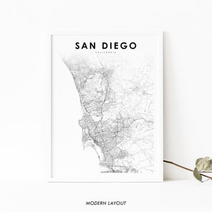 San Diego County CA Karte Print, Kalifornien USA Karte Kunst Poster, Stadt Straße Karte Druck Kinderzimmer Büro Wand Dekor, minimalistische druckbare Karte