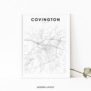 Impressão de mapa de Covington GA, pôster de arte de mapa da Geórgia EUA, condado de Newton, impressão de mapa de estradas de ruas da cidade, decoração de parede de escritório de berçário, mapa para impressão