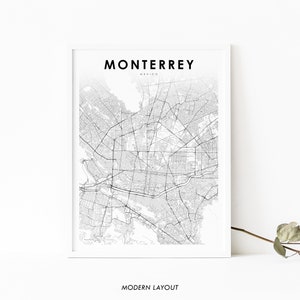 Impressão de mapa de Monterrey México, pôster de arte de mapa, Nuevo León México, impressão de mapa de estradas da cidade, decoração de parede de quarto de berçário, mapa para impressão