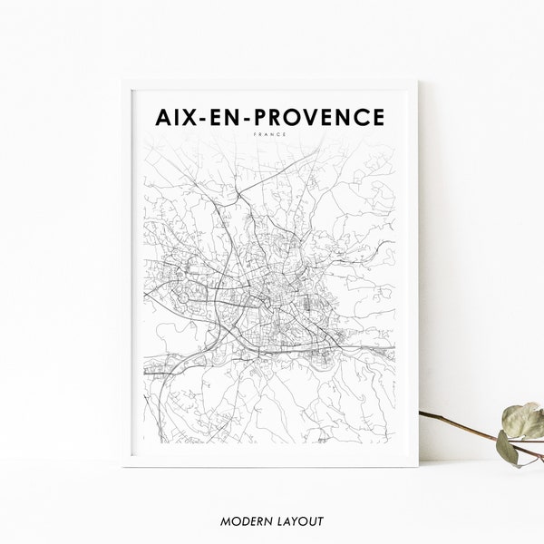 Aix-en-Provence France Carte Imprimer, Carte Art Affiche, Alpes-Côte d'Azur City Street Road Map Print, Nursery Room Wall Office Decor, Printable Map