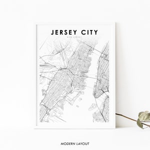 Jersey City NJ Map Print, New Jersey USA Map Art Poster, City Street Road Map Print, Nursery Room Wall Office Decor, Printable Map