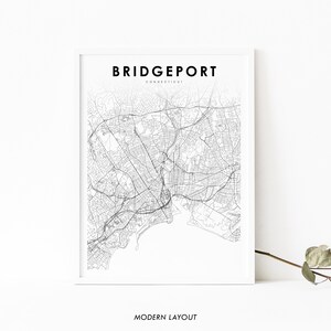 Bridgeport Karte Print, USA Karte Kunst Poster, City Street Road Map Print, Kinderzimmer Büro Wand Dekor, druckbare Karte
