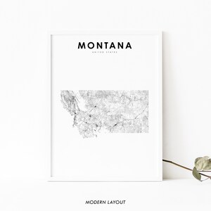 Montana Map Print, State Road Map Print, MT USA USA Karte Kunst Poster, Kinderzimmer Wand Büro Dekor, druckbare Karte