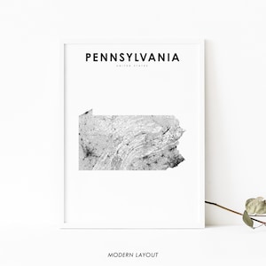 Impresión de mapas de Pensilvania, impresión de mapas de carreteras estatales, póster de arte de mapas de Estados Unidos de Pensilvania, decoración de la oficina de la pared de la guardería, mapa imprimible