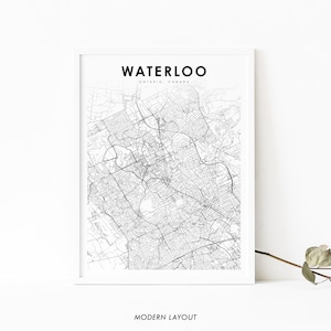 Waterloo Ontario Map Print, ON Canada Map Art Poster, Kitchener, City Street Road Map Print, Nursery Room Wall Office Decor, Printable Map