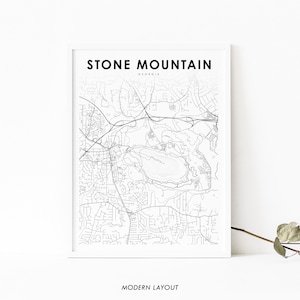 Stone Mountain GA Kaart Print, Georgia USA Kaart Art Poster, DeCalb, City Street Road Map Print, Kinderkamer Muur Kantoor Decor, Afdrukbare kaart