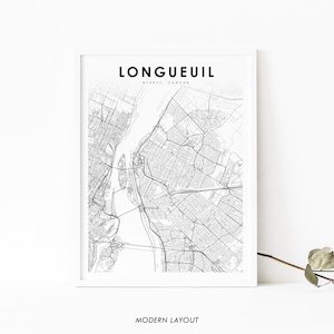 Longueuil Québec carte impression, QC Canada carte Art affiche, Montréal, ville rue carte routière impression, pépinière chambre mur bureau décor, carte imprimable