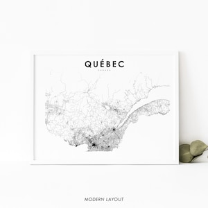 Impression de carte du sud du Québec, impression de carte routière du Québec Canada, QC Canada Montréal, affiche d'art de carte, décor de bureau de mur de salle de pépinière, carte imprimable