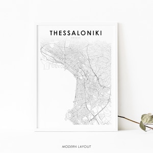 Thessaloniki Griechenland Karte Print, Karte Kunst Poster, Θεσσalpha, Stadt Straße Road Map Print, Kinderzimmer Wand Büro Dekor, druckbare Karte