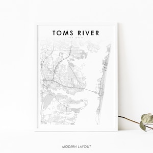 Toms River NJ Karte Print, New Jersey USA Karte Kunst Poster, Ocean County, Stadt Straße Karte Drucken, Kinderzimmer Wand Büro Dekor, druckbare Karte