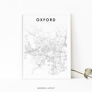 Oxford MS Map Print, Mississippi USA Map Art Poster, Lafayette City Street Road Map Print, Nursery Room Wall Office Decor, Printable Map