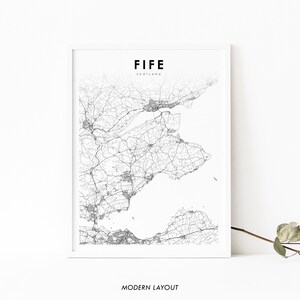 Fife Scotland Map Print, United Kingdom UK Map Art Poster, Fìobha, City Street Road Map Print, Nursery Room Wall Office Decor, Printable Map